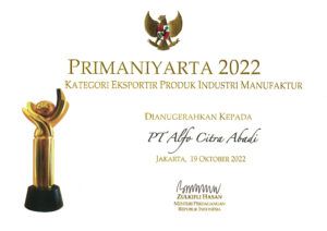 Best Aluminium Extrusion Factory Award Certificate – PT. Alfo Citra Abadi, Leading Manufacturer & Exporter